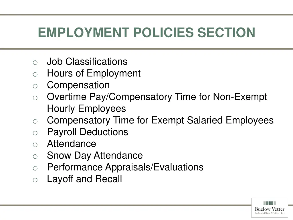 employment policies section 1