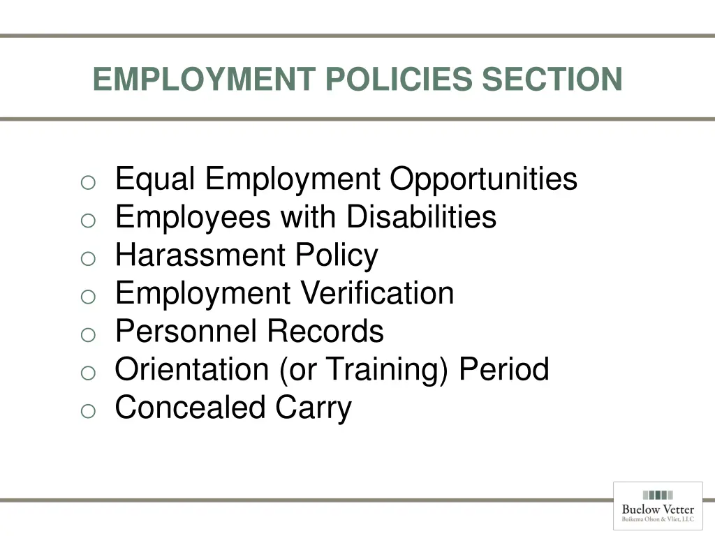 employment policies section