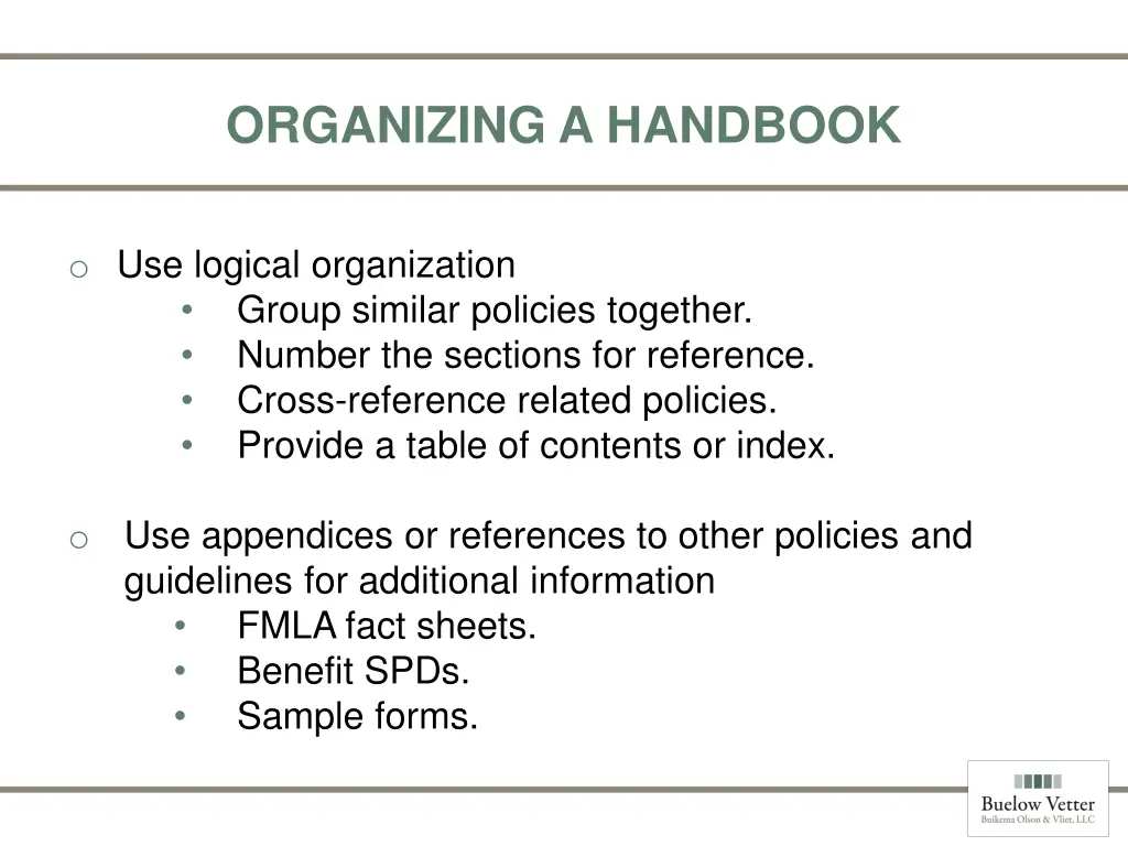 organizing a handbook