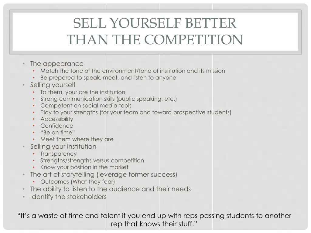 sell yourself better than the competition