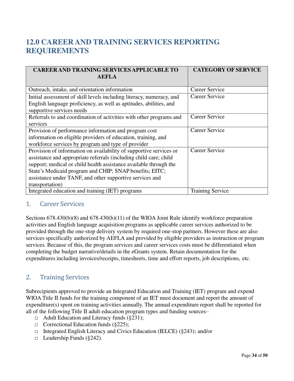 12 0 career and training services reporting