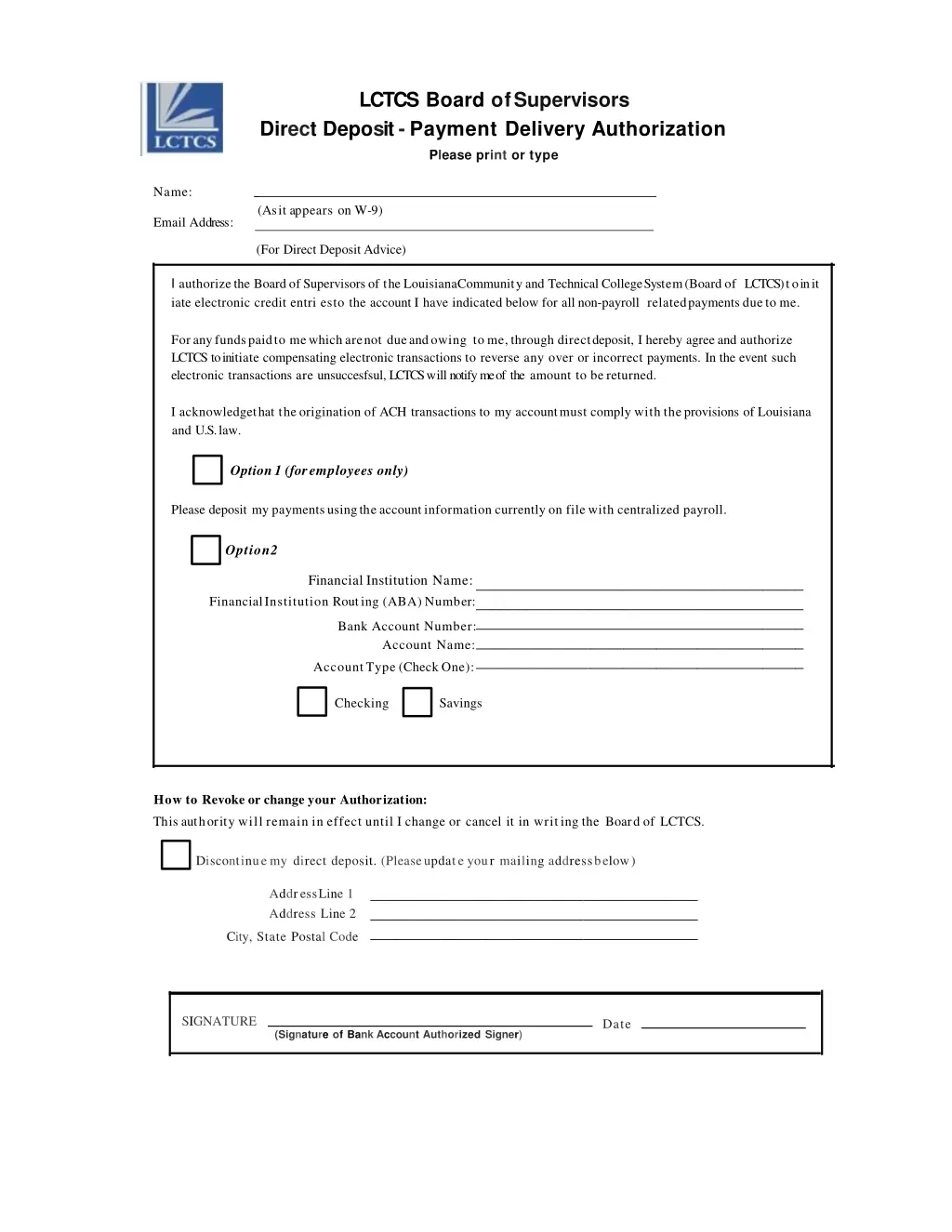 lctcs board ofsupervisors direct deposit payment