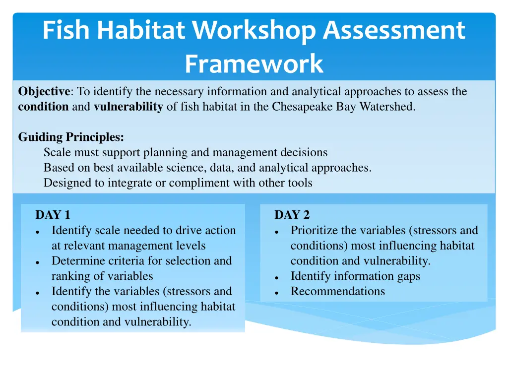 fish habitat workshop assessment framework 2