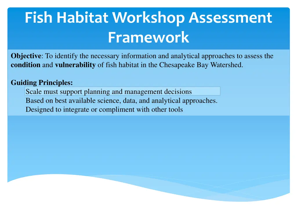 fish habitat workshop assessment framework