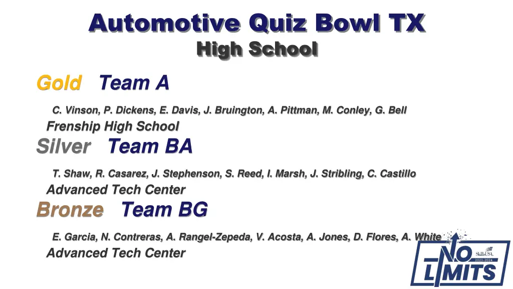 automotive quiz bowl tx high school gold team a