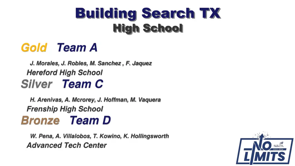 building search tx high school gold team a