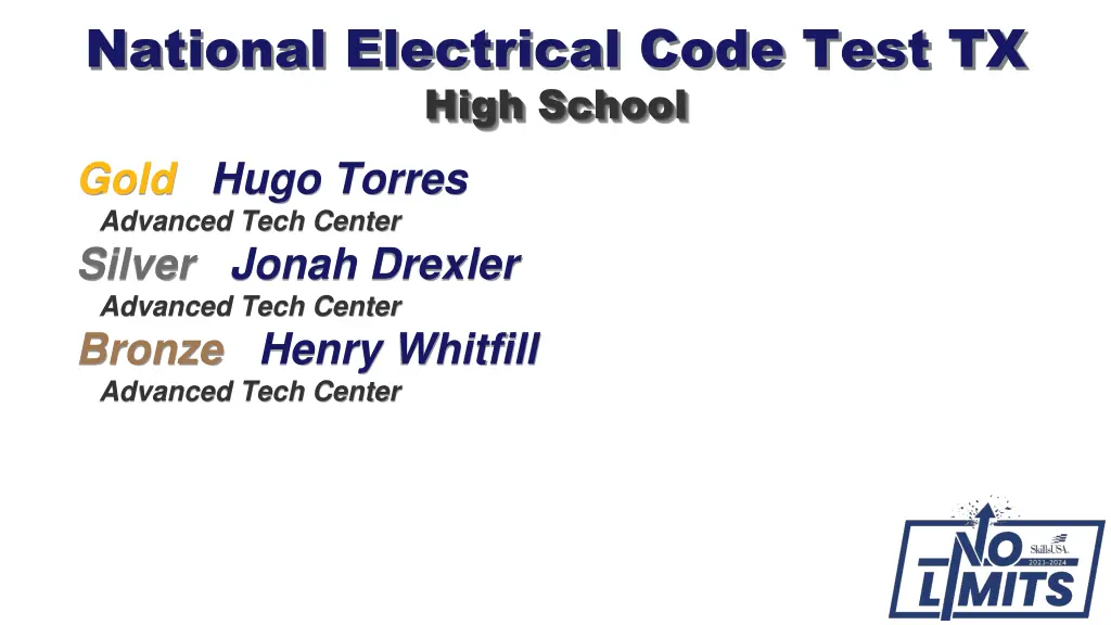 national electrical code test tx high school gold