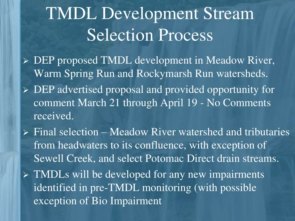 tmdl development stream selection process 2