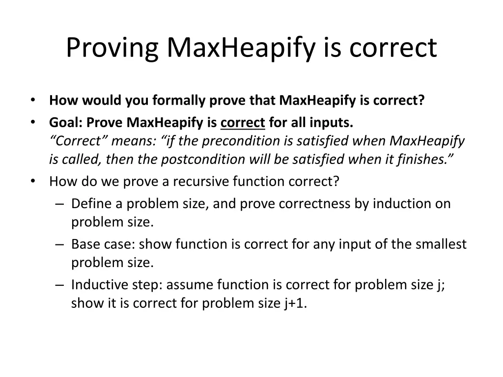 proving maxheapify is correct