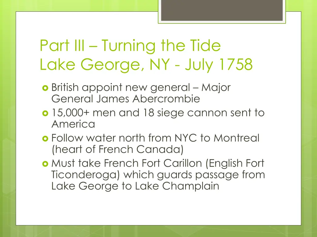 part iii turning the tide lake george ny july 1758