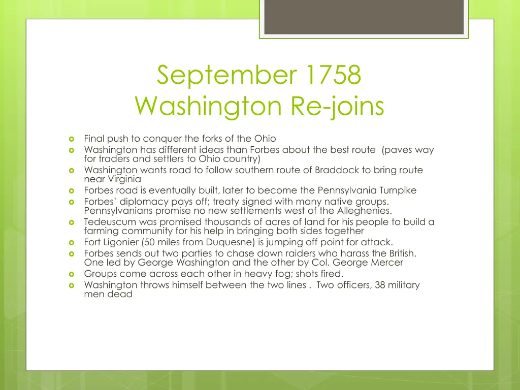 september 1758 washington re joins