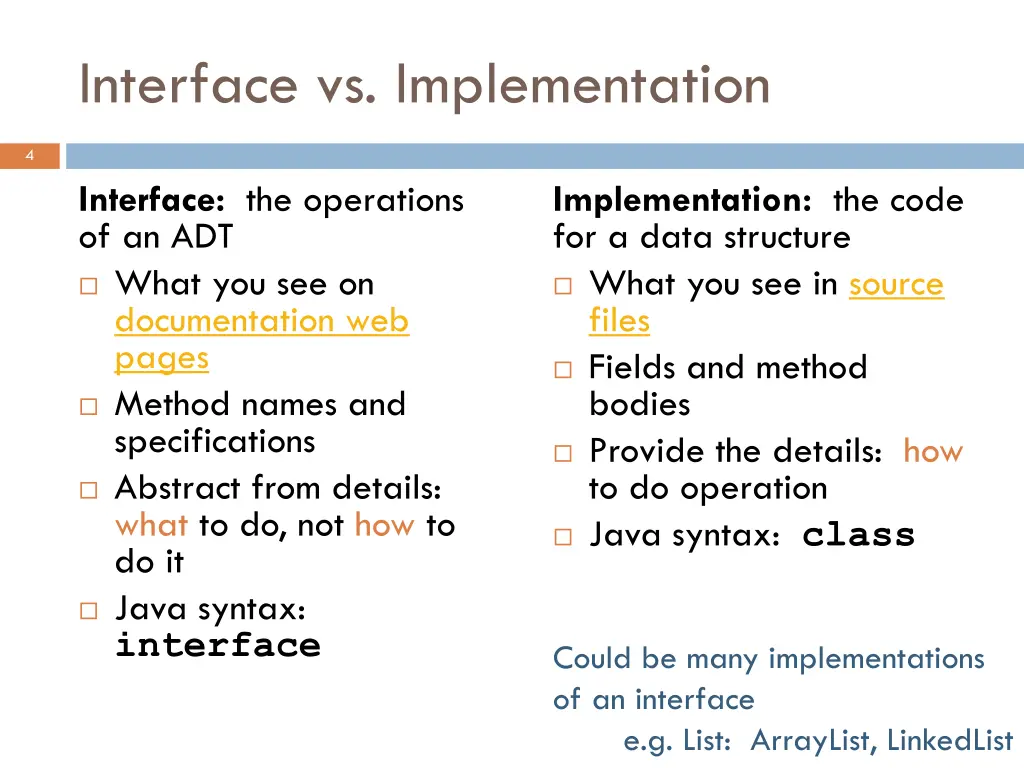 interface vs implementation