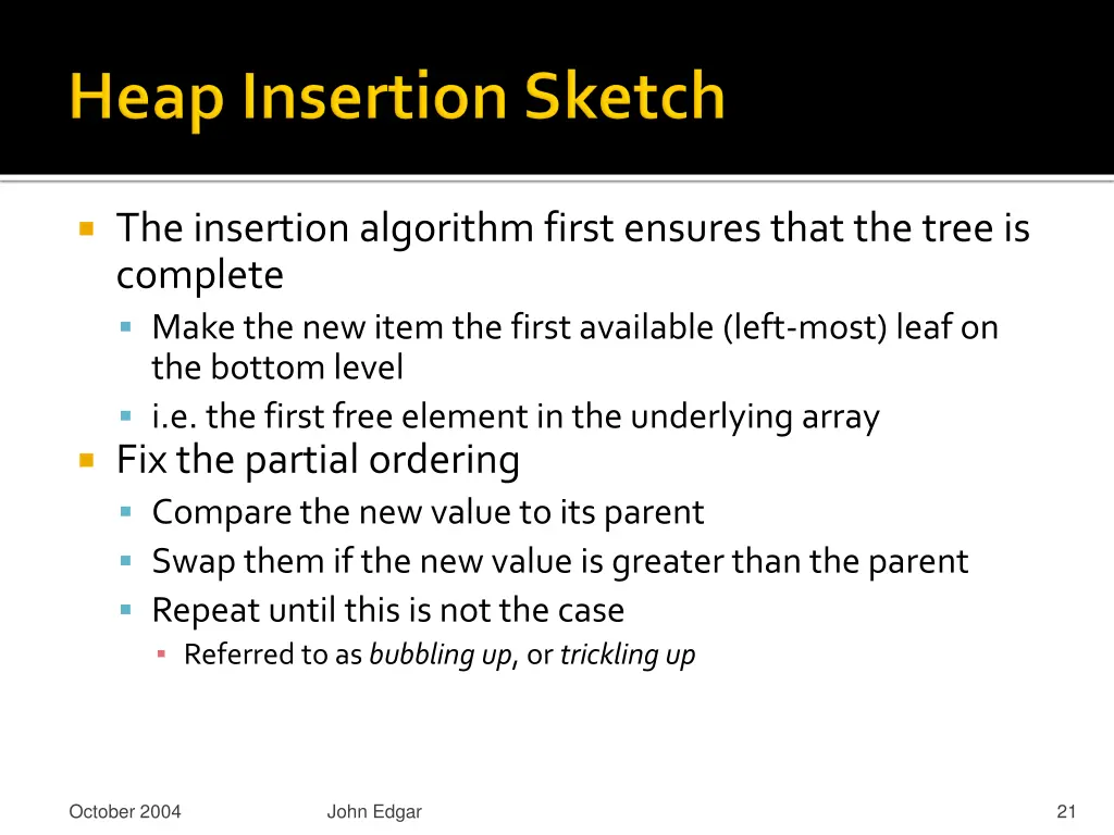 the insertion algorithm first ensures that