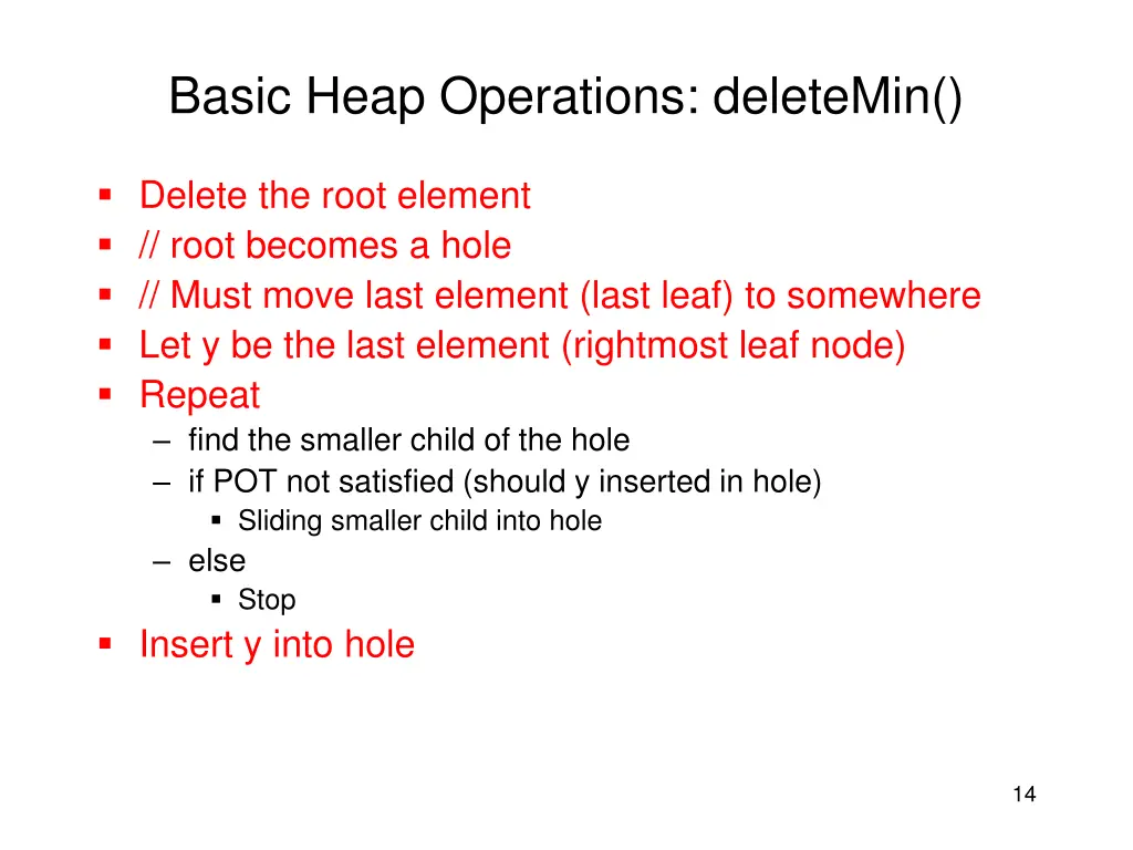 basic heap operations deletemin