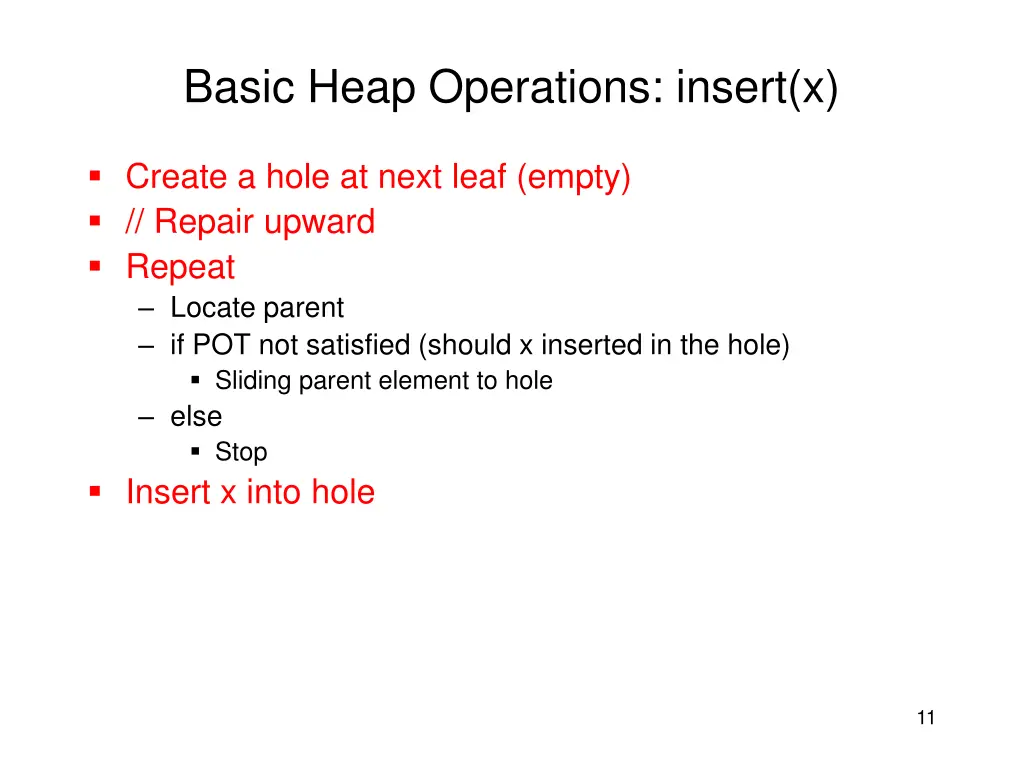 basic heap operations insert x