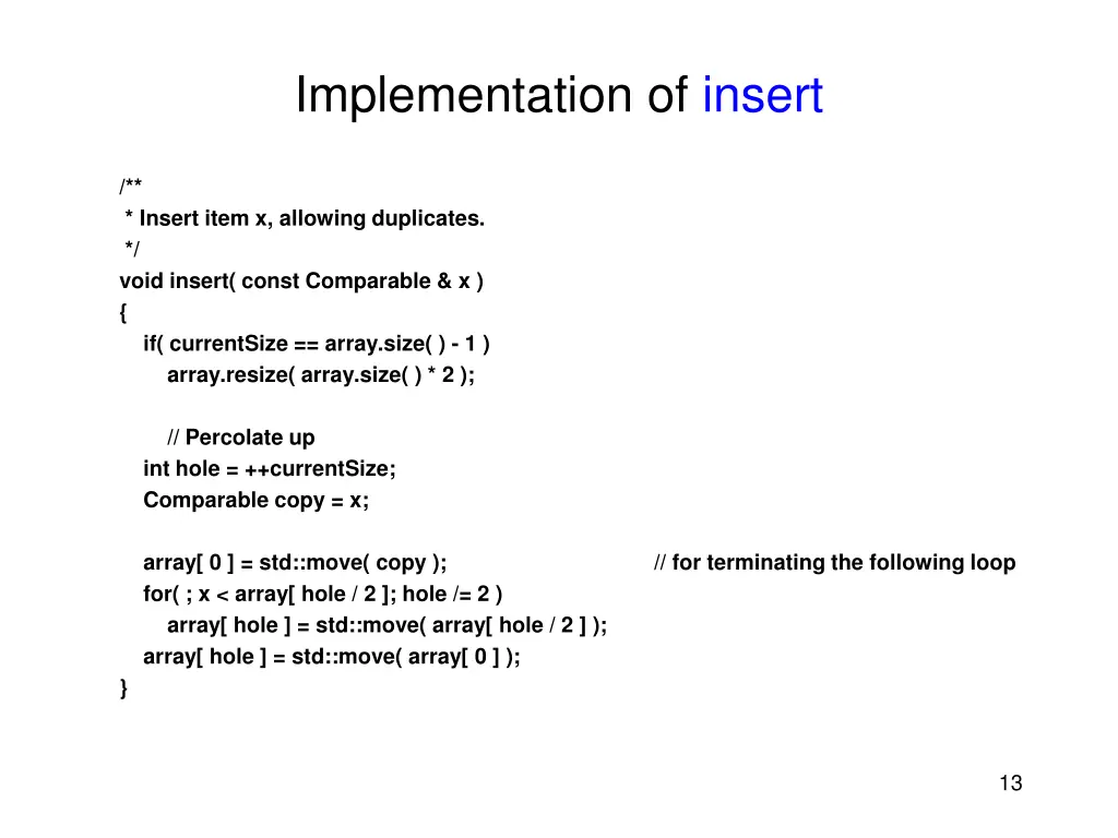 implementation of insert