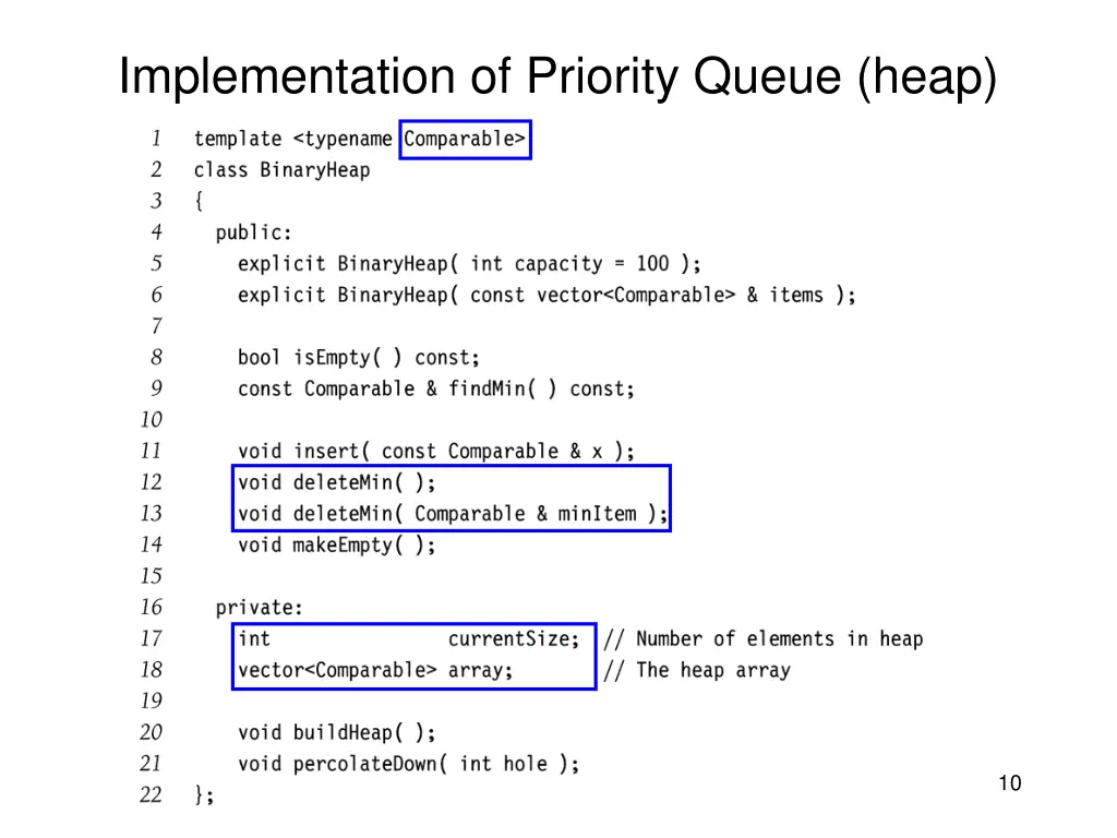 implementation of priority queue heap