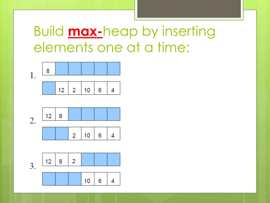 build max heap by inserting elements one at a time