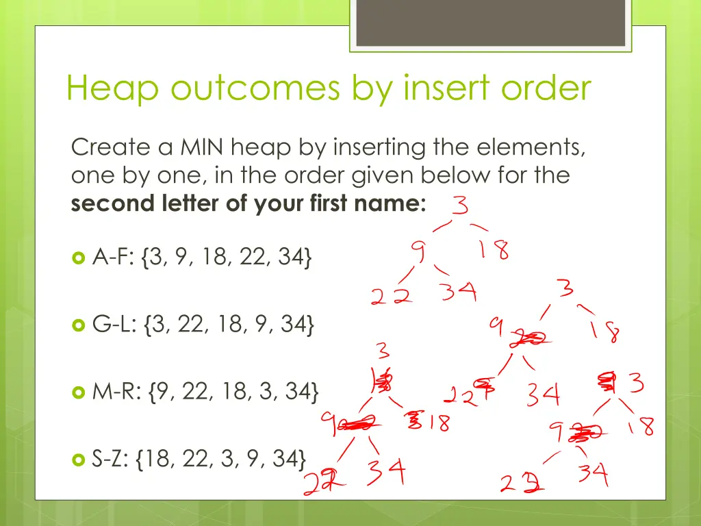 heap outcomes by insert order