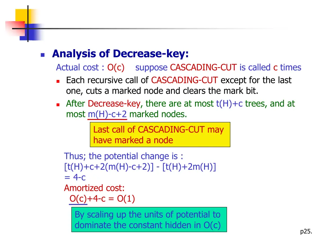 analysis of decrease key actual cost o c suppose