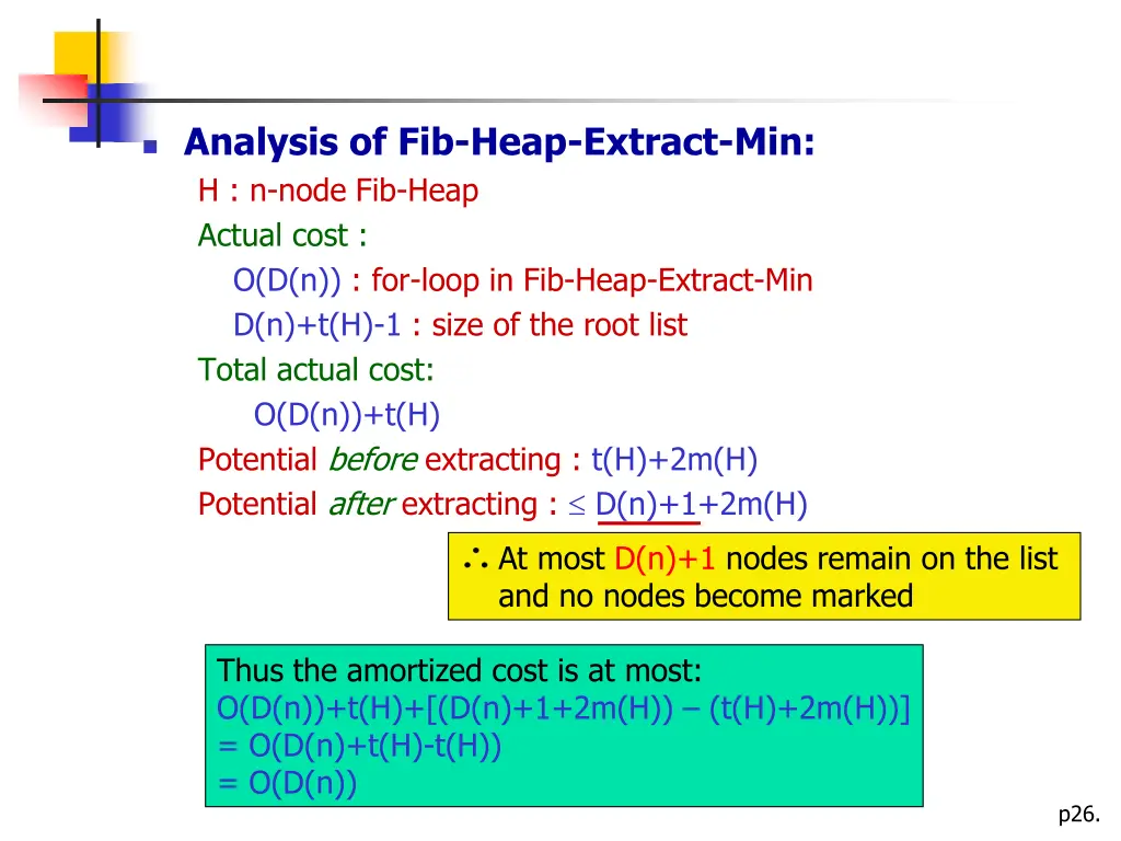 analysis of fib heap extract min h n node