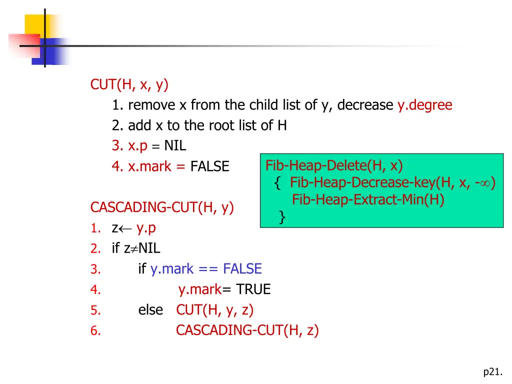 cut h x y 1 remove x from the child list