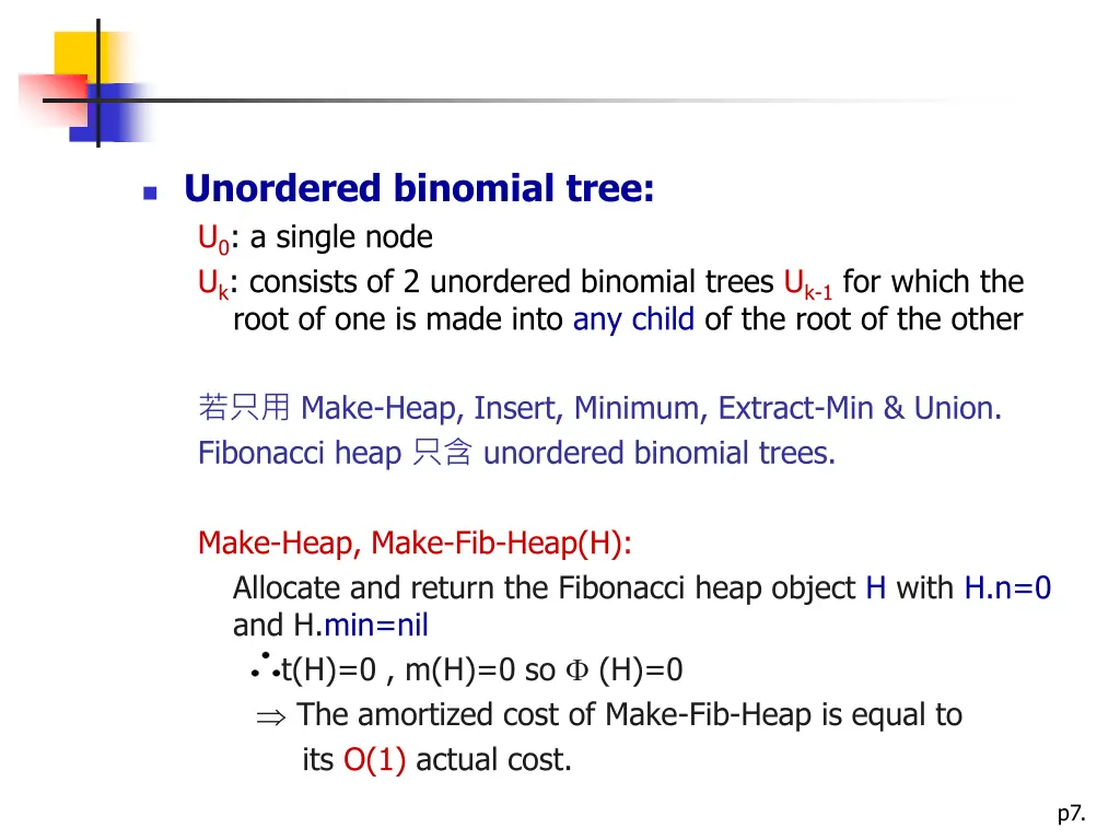 unordered binomial tree u 0 a single node