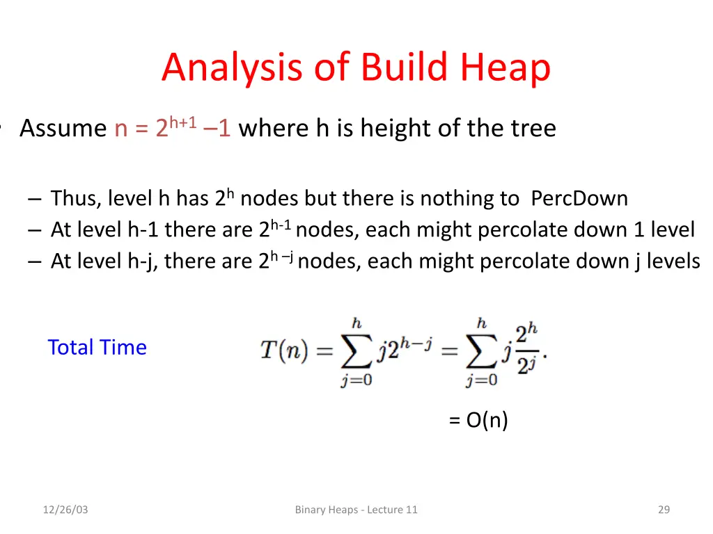 analysis of build heap