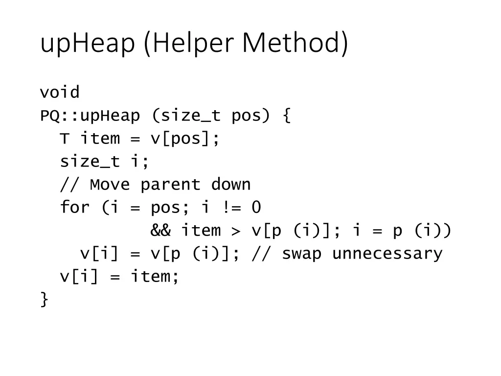 upheap helper method