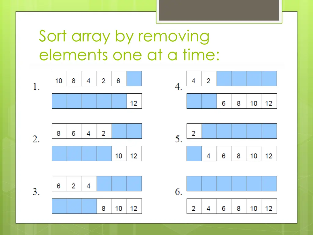 sort array by removing elements one at a time