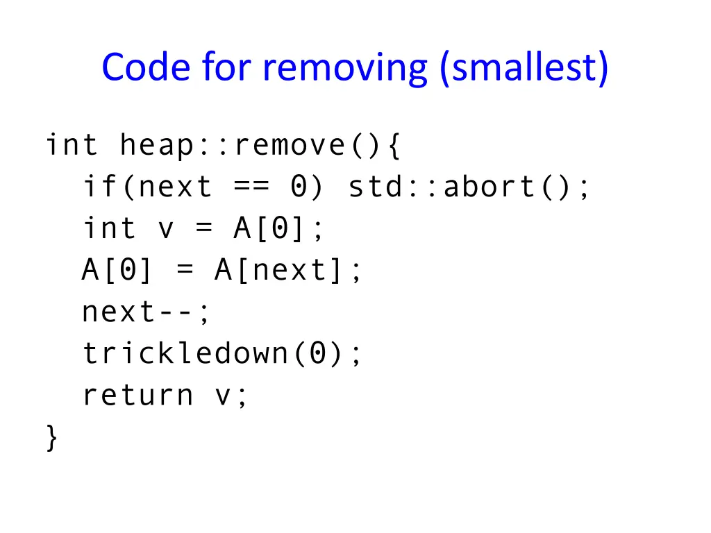 code for removing smallest