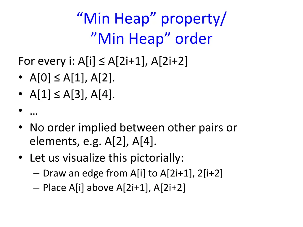 min heap property min heap order