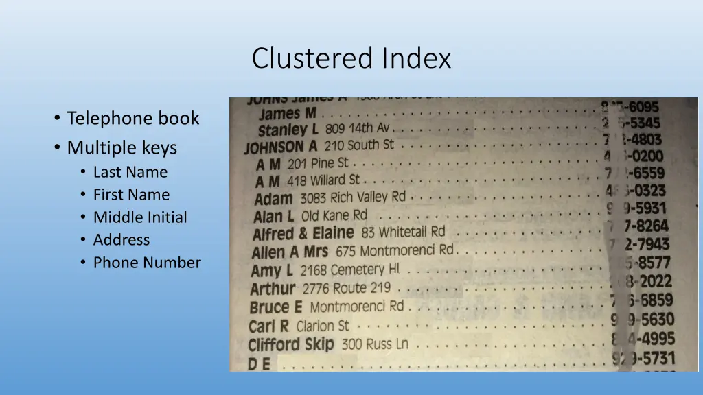 clustered index