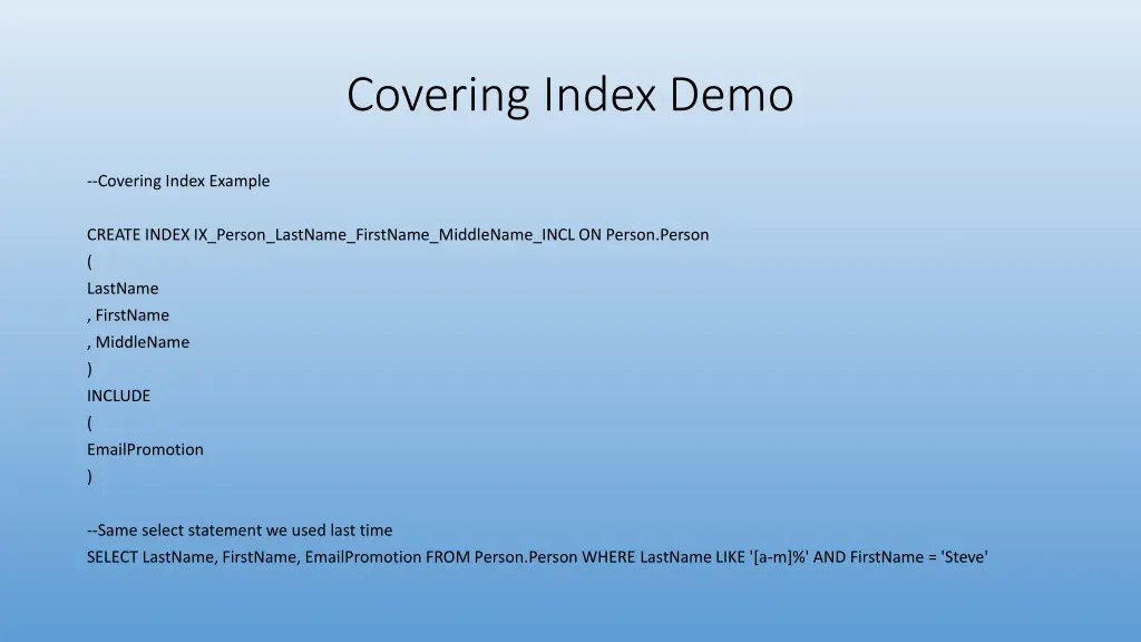 covering index demo