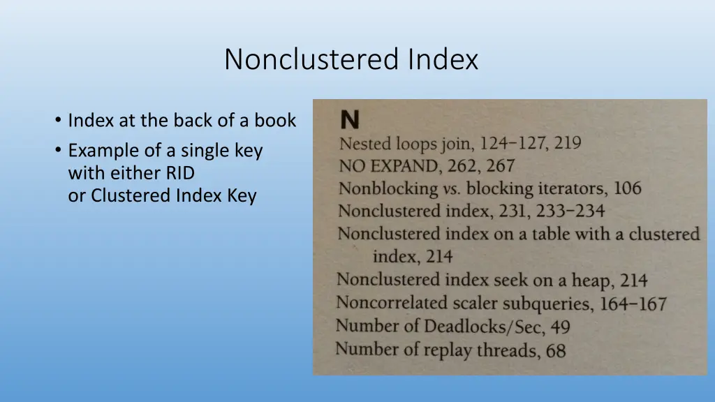 nonclustered index