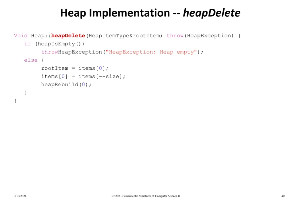 heap implementation heapdelete