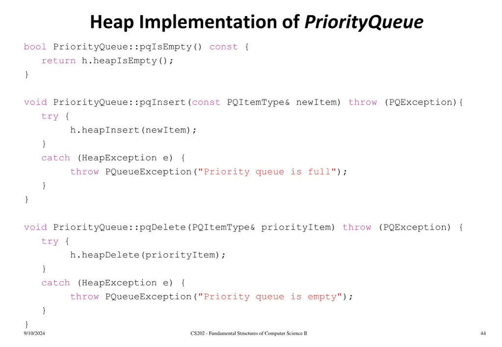 heap implementation of priorityqueue 2