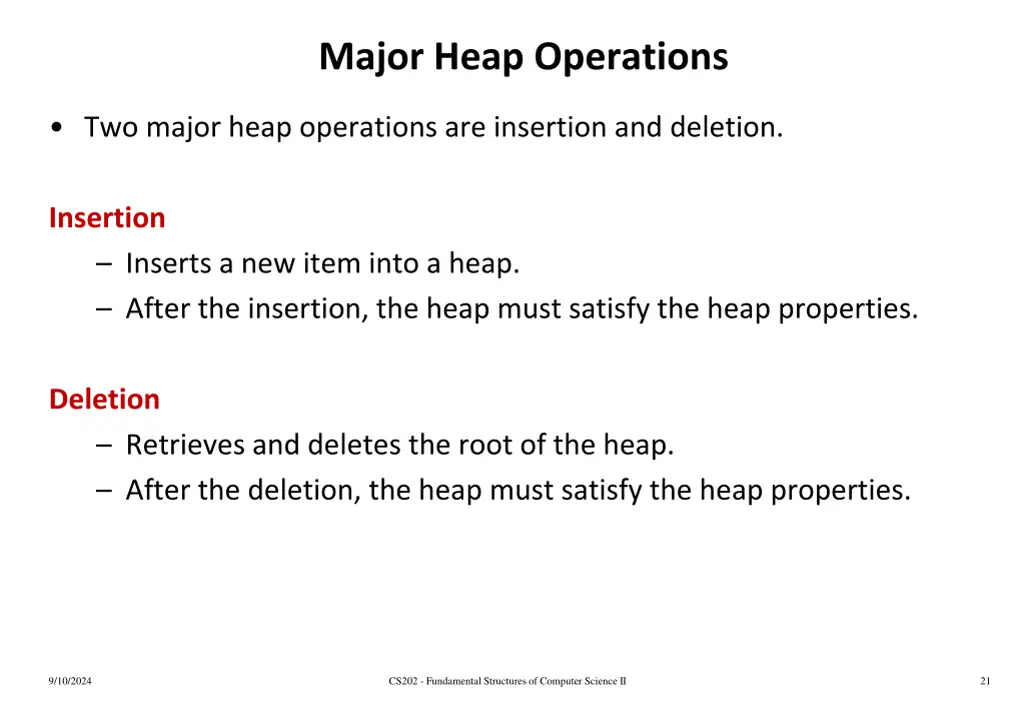 major heap operations