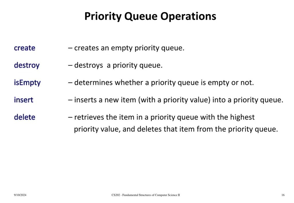 priority queue operations