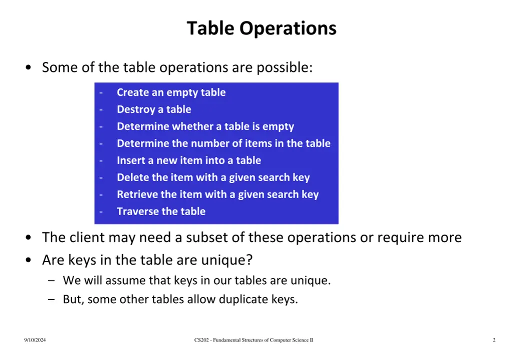 table operations