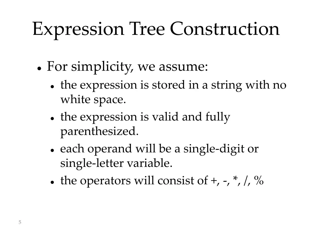 expression tree construction 1