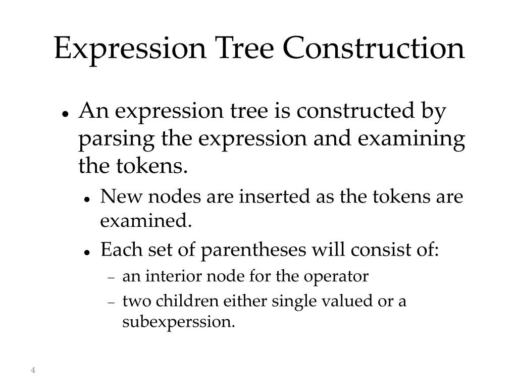 expression tree construction