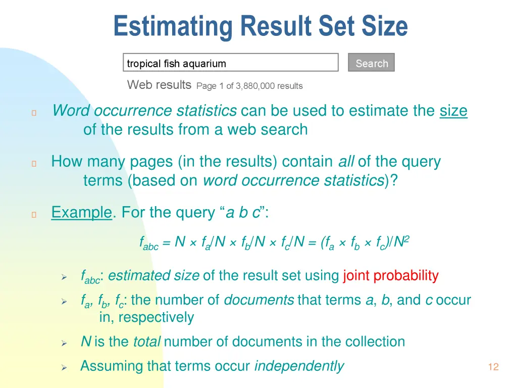 estimating result set size