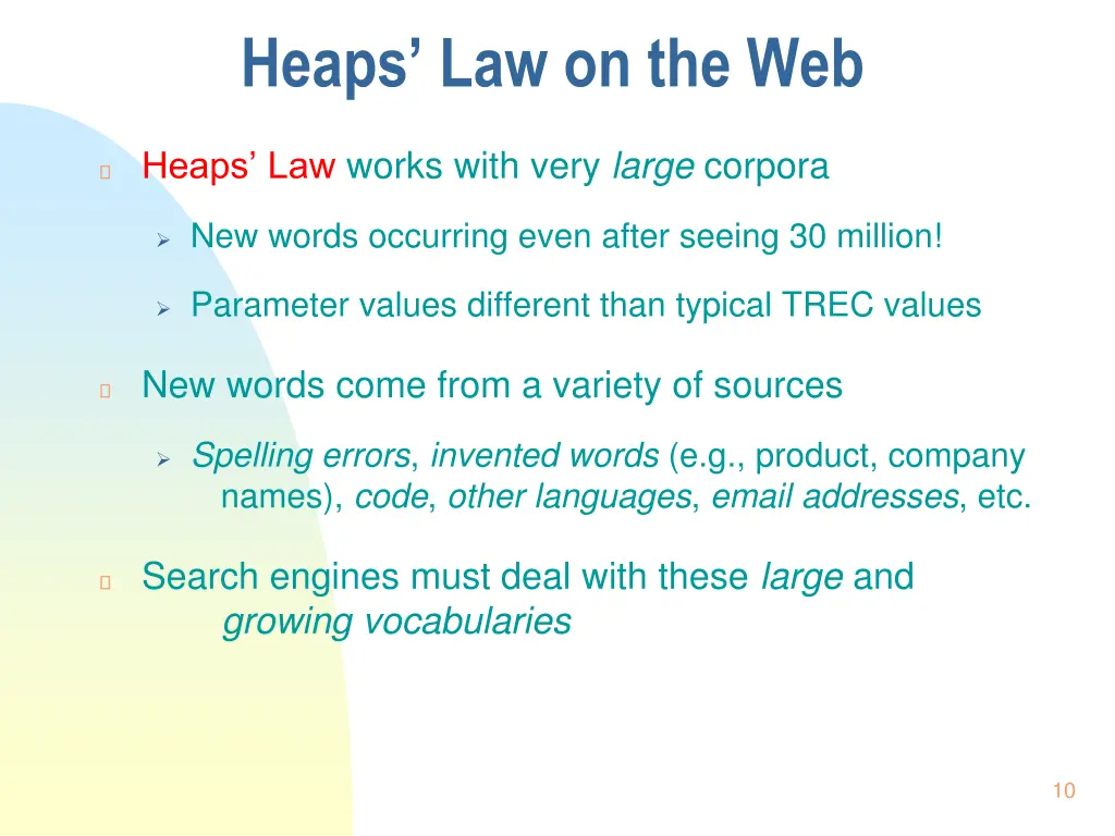 heaps law on the web