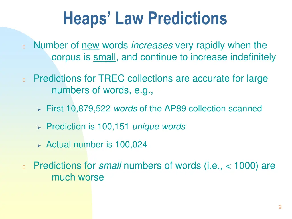 heaps law predictions