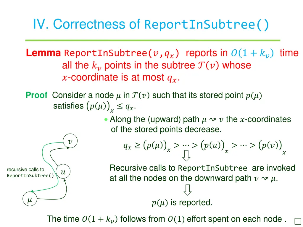 iv correctness of reportinsubtree