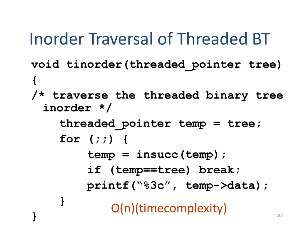 inorder traversal of threaded bt