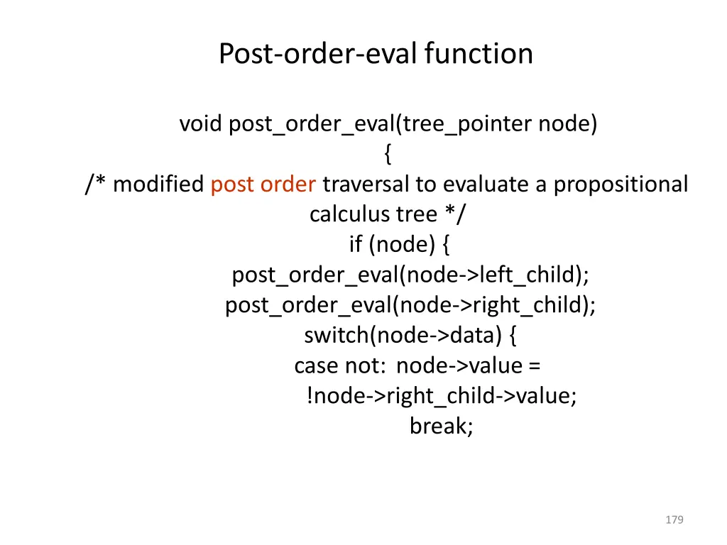 post order evalfunction