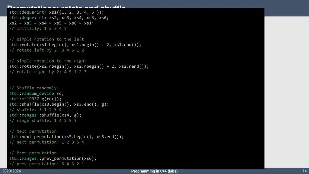 permutations rotate and shuffle std deque