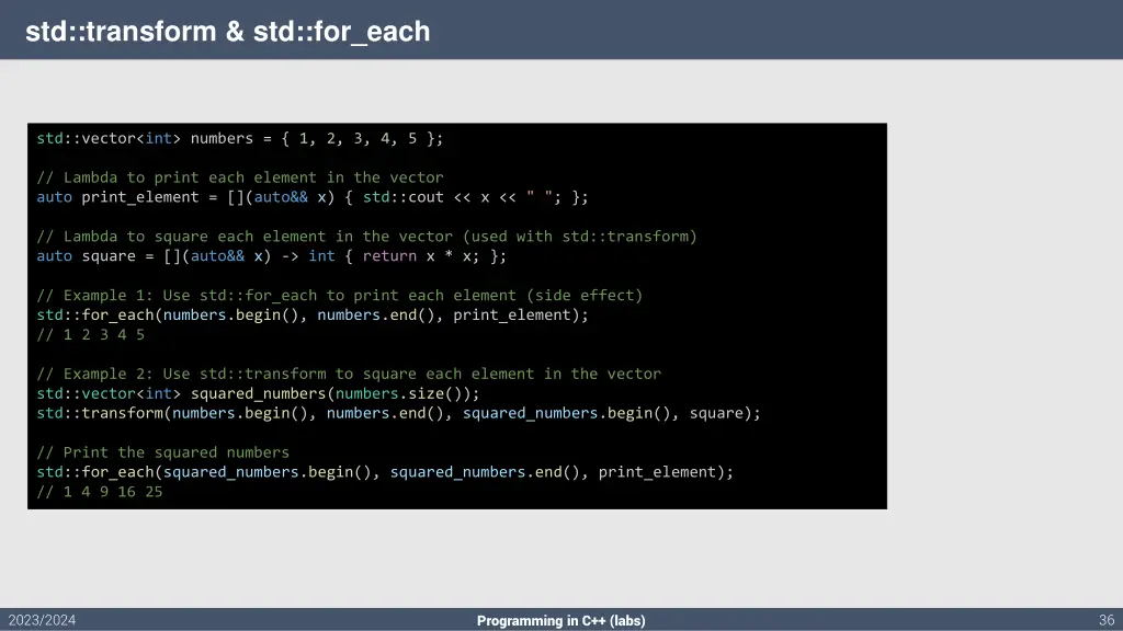 std transform std for each